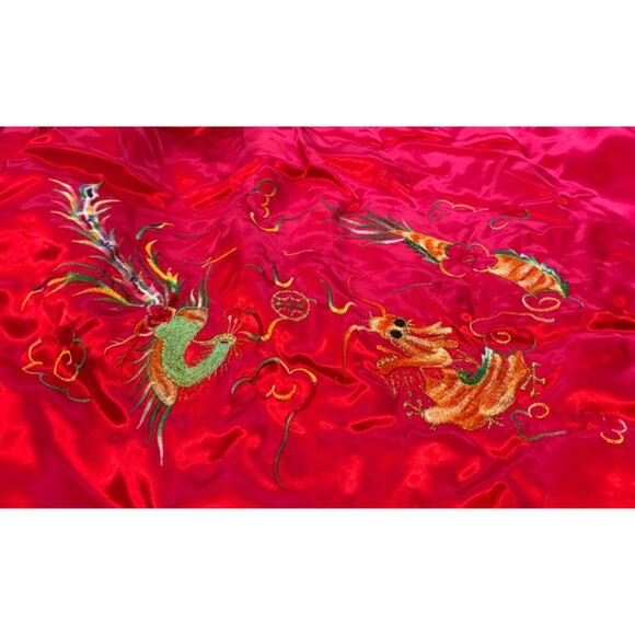 Vintage Child's Red Satin Chinese Hanfu Cloak Embroidered Hooded Cape Doupeng - Picture 12 of 13